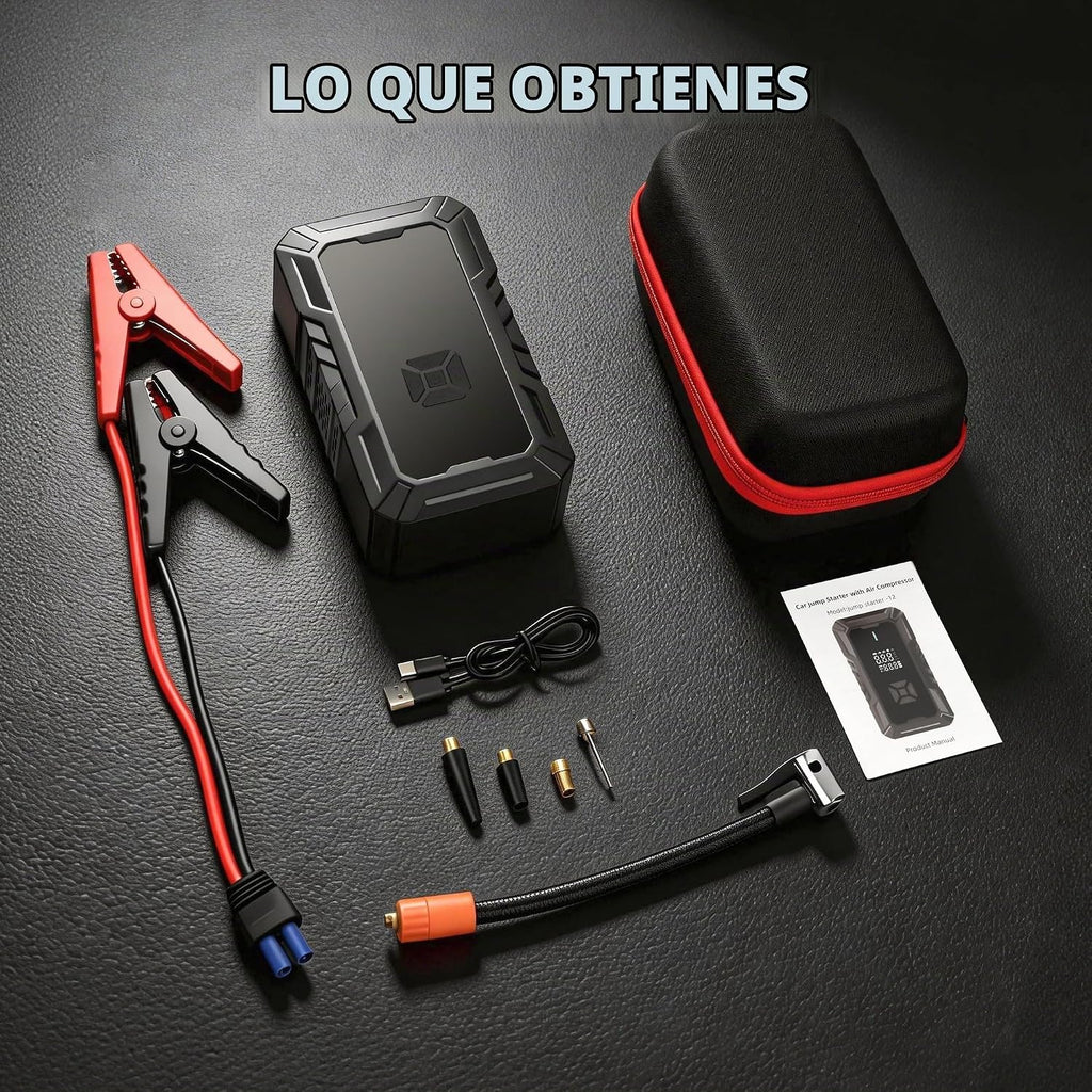 Arrancador de batería de coche con compresor de aire, paquete de sa...