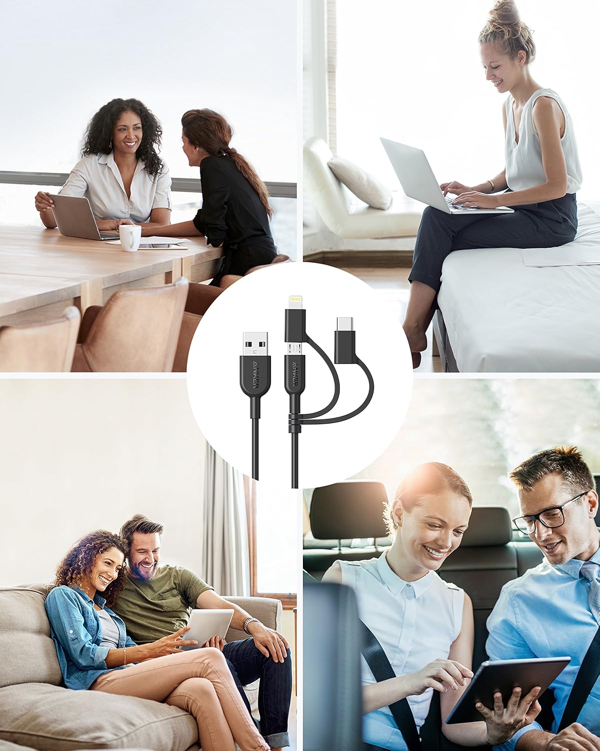 Cable Anker Powerline II 3 en 1, cable Lightning\/Type C\/Micro USB...