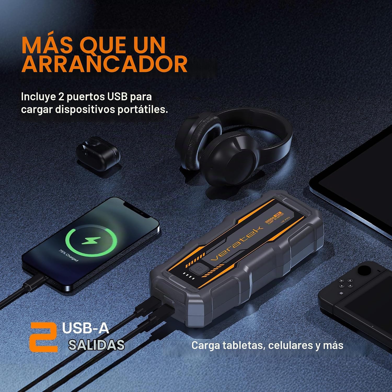 Veratek V8 Pro 3000A - arrancador de batería de coche portátil (8,0...