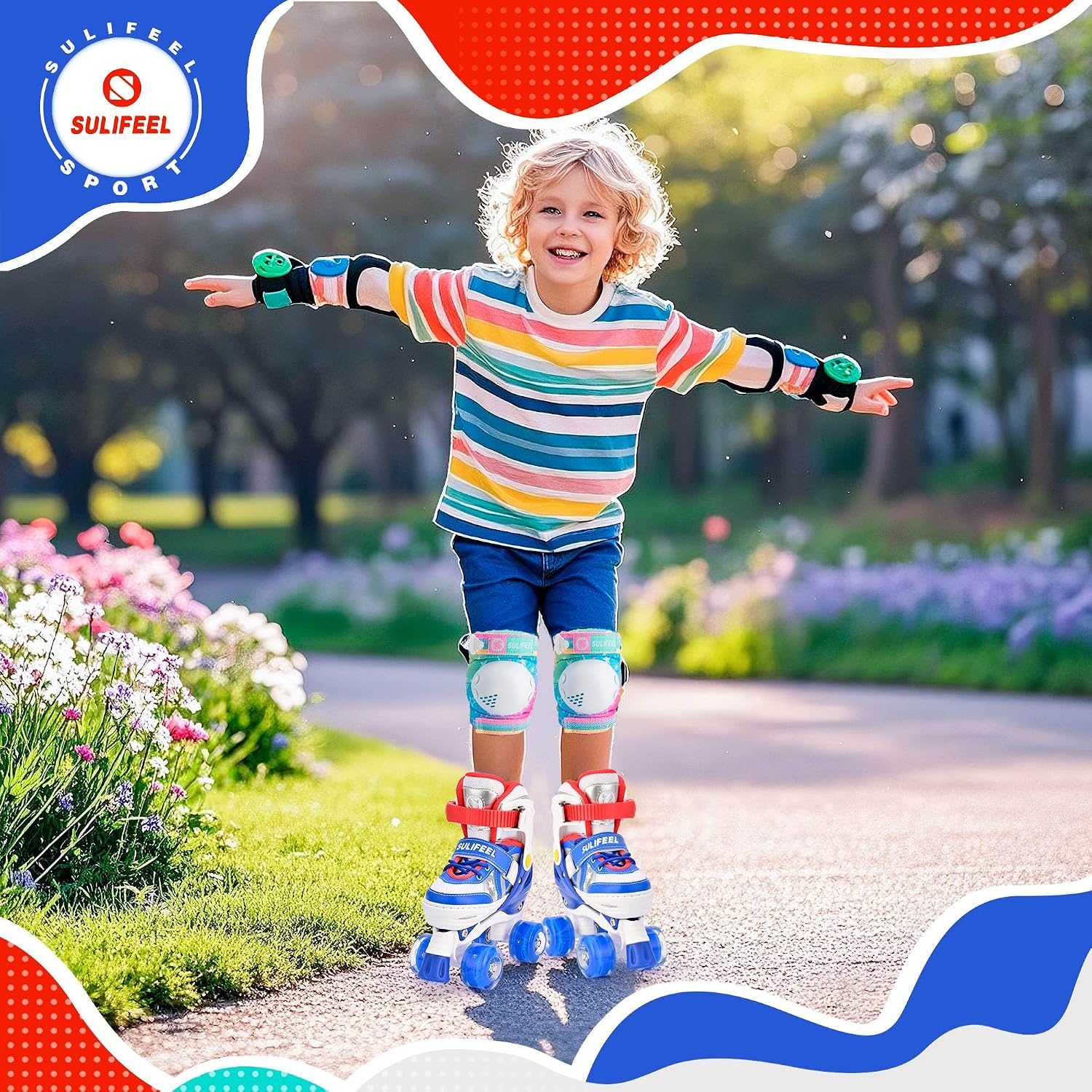 SULIFEEL Rainbow Unicorn - Patines ajustables de 4 tamaños para niñ...