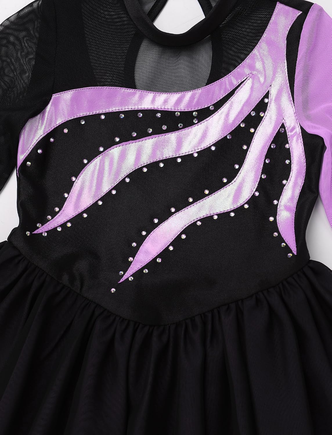 Vestido de patinaje artístico para niña, con cuello alto falso metá...