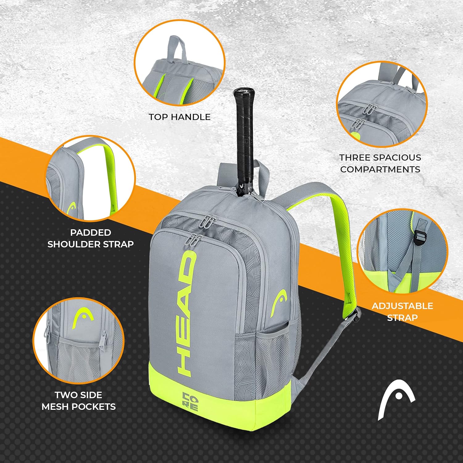 Mochila de tenis HEAD Core - Capacidad para 2 raquetas con correas...
