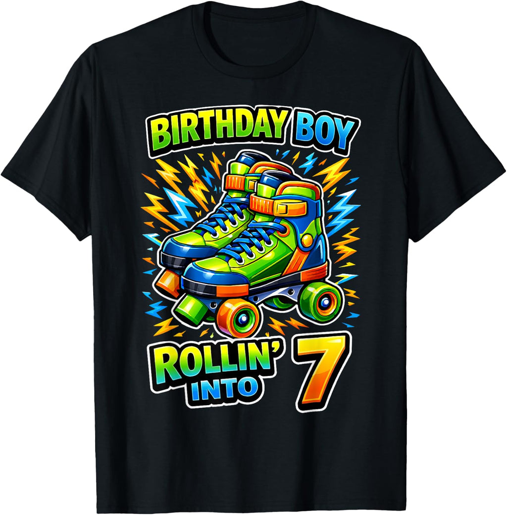 Roller Skating 7th Birthday Boy Party Boys Rollin into 7 T-Shirt